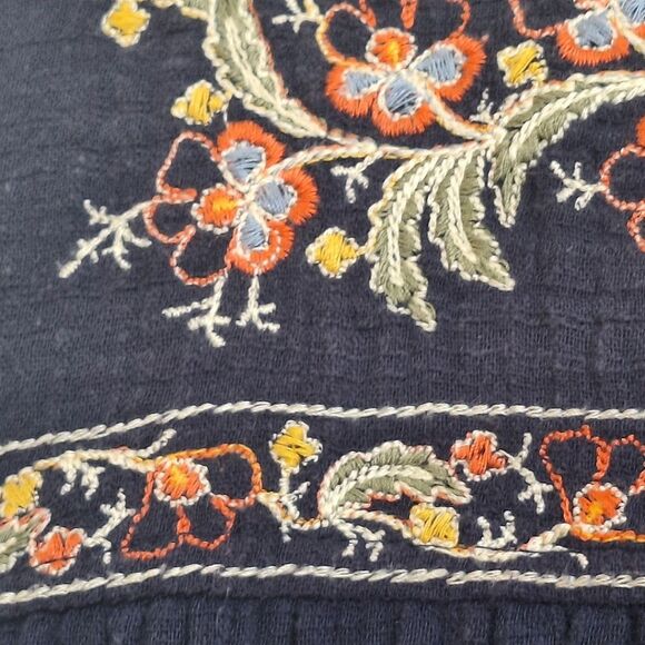 Max Studio Embroidered Sleeveless Dress Pockets Tiered Cotton Gauze XS Navy Blue - Picture 13 of 16